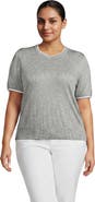 Lands' End Double Trim Cotton Crew Neck Tee Sweater