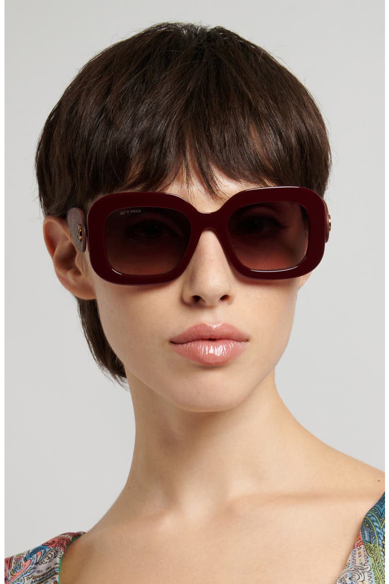 52mm Gradient Rectangular Sunglasses, Alternate, color, BURGUNDY/ BROWN