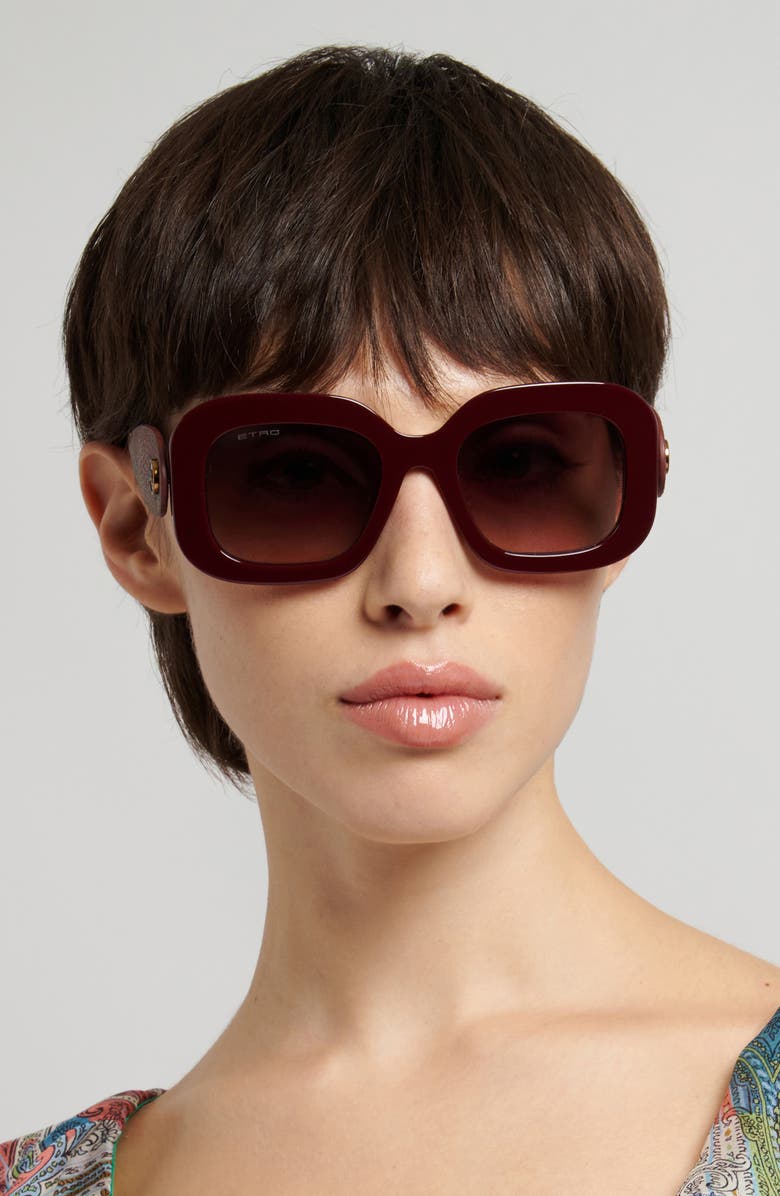 Etro 52mm Gradient Rectangular Sunglasses, Alternate, color, Burgundy/ Brown
