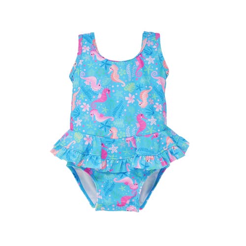 Flap Happy Girl's Upf 50+ Stella Infant Ruffle Swimsuit In Seahorse Garden