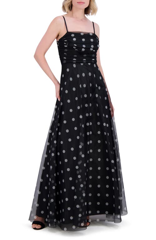 ELIZA J ELIZA J POLKA DOT RUCHED CHIFFON GOWN