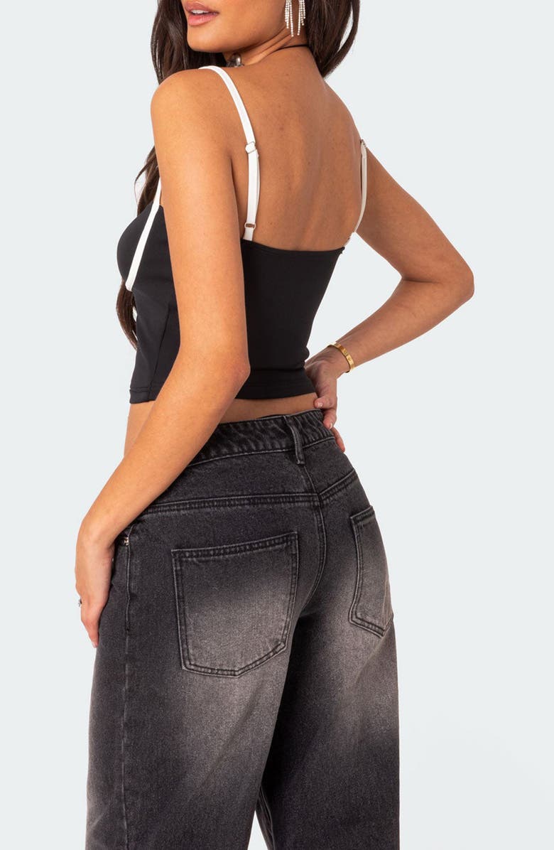 EDIKTED Yang Contrast Strap Crop Camisole, Alternate, color, Black-And-White