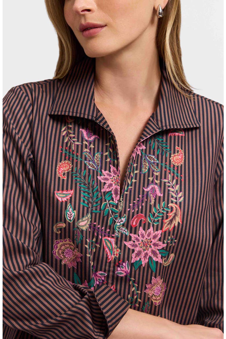 Agnes Floral Stripe Cotton Poplin Popover Top, Alternate, color, BROWN MULTI