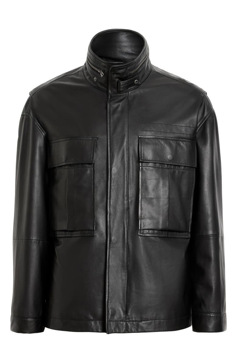 AllSaints Halton Funnel Collar Leather Jacket, Alternate, color, Black