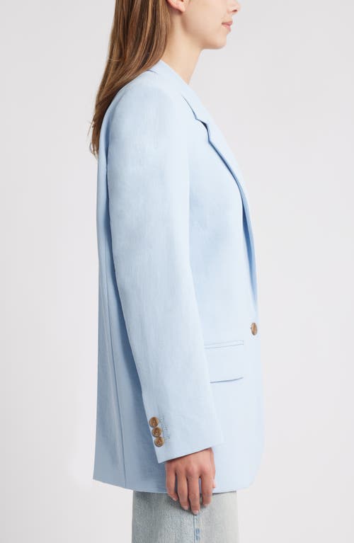 Open Edit Everyday One-button Linen Blend Blazer In Blue