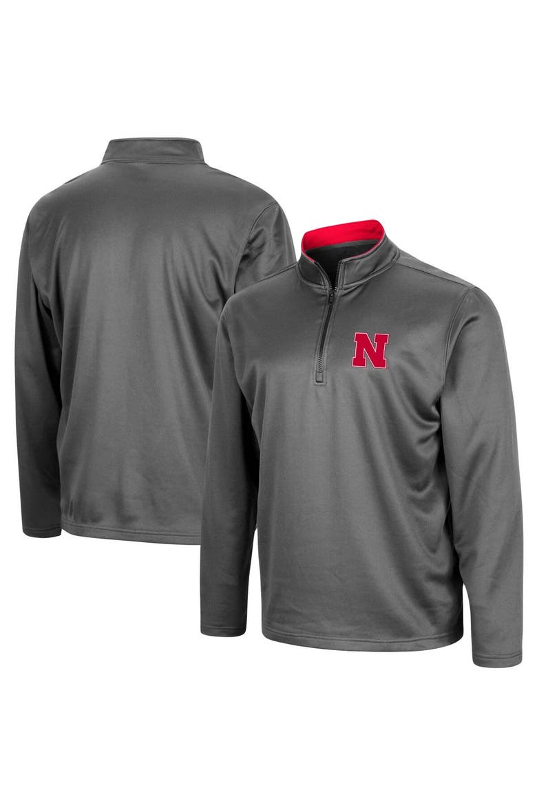Men's Colosseum Charcoal Nebraska Huskers Big & Tall Fleece Quarter-Zip Jacket, Alternate, color, Charcoal