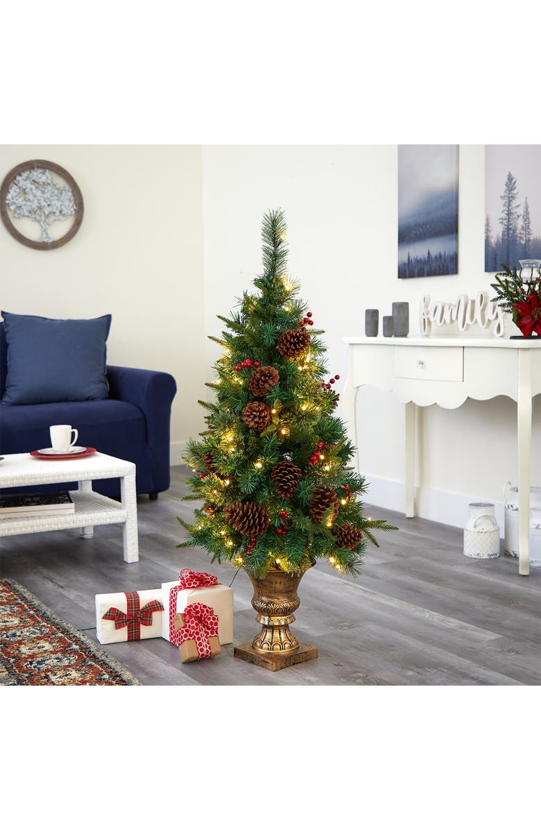 NEARLY NATURAL 4ft. Pine, Pinecone and Berries Artificial Christmas Tree in Decorative Urn, Alternate, color, 