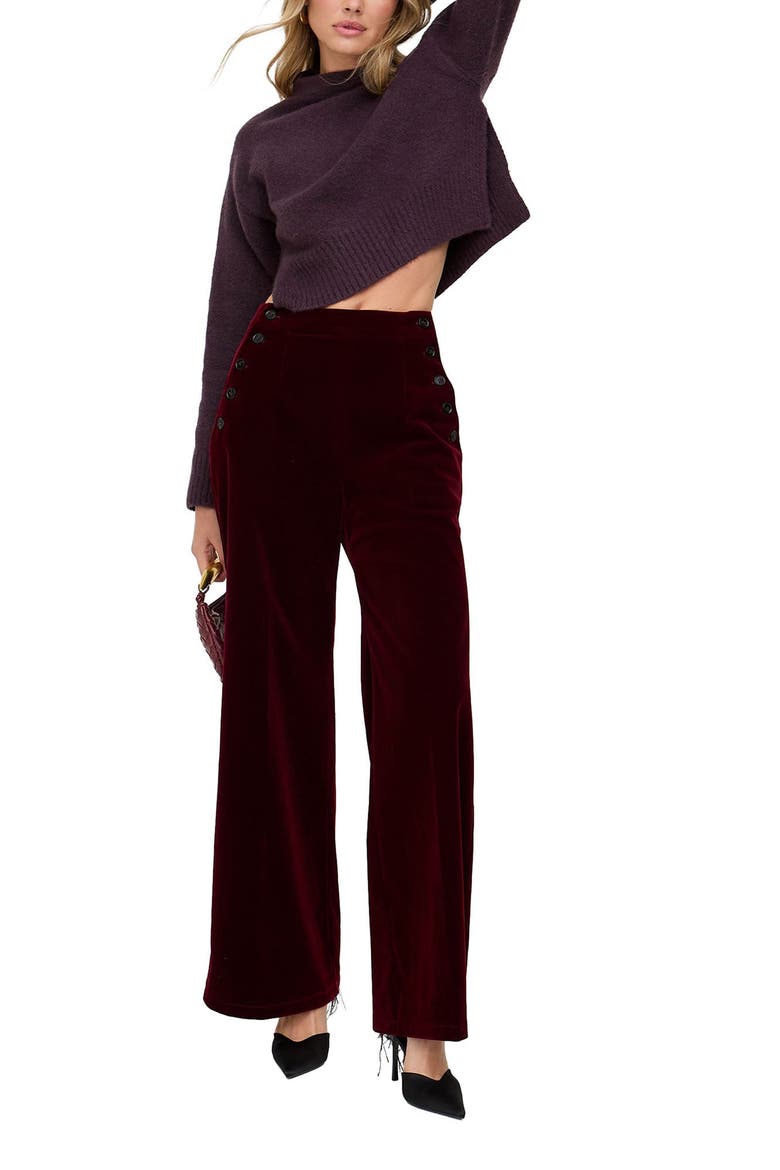 Maiden Wide Leg Velvet Trouser, Alternate, color, Burgundy