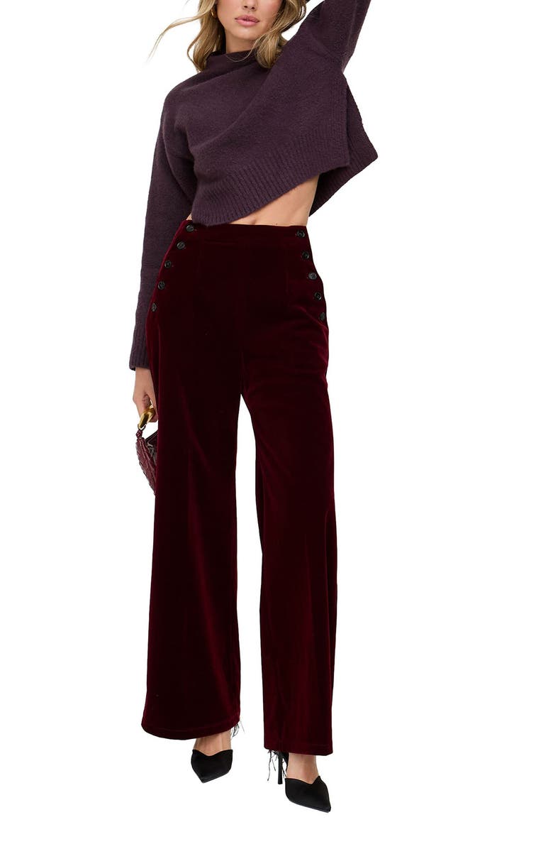Lily and Lionel London Maiden Wide Leg Velvet Trouser, Alternate, color, Burgundy