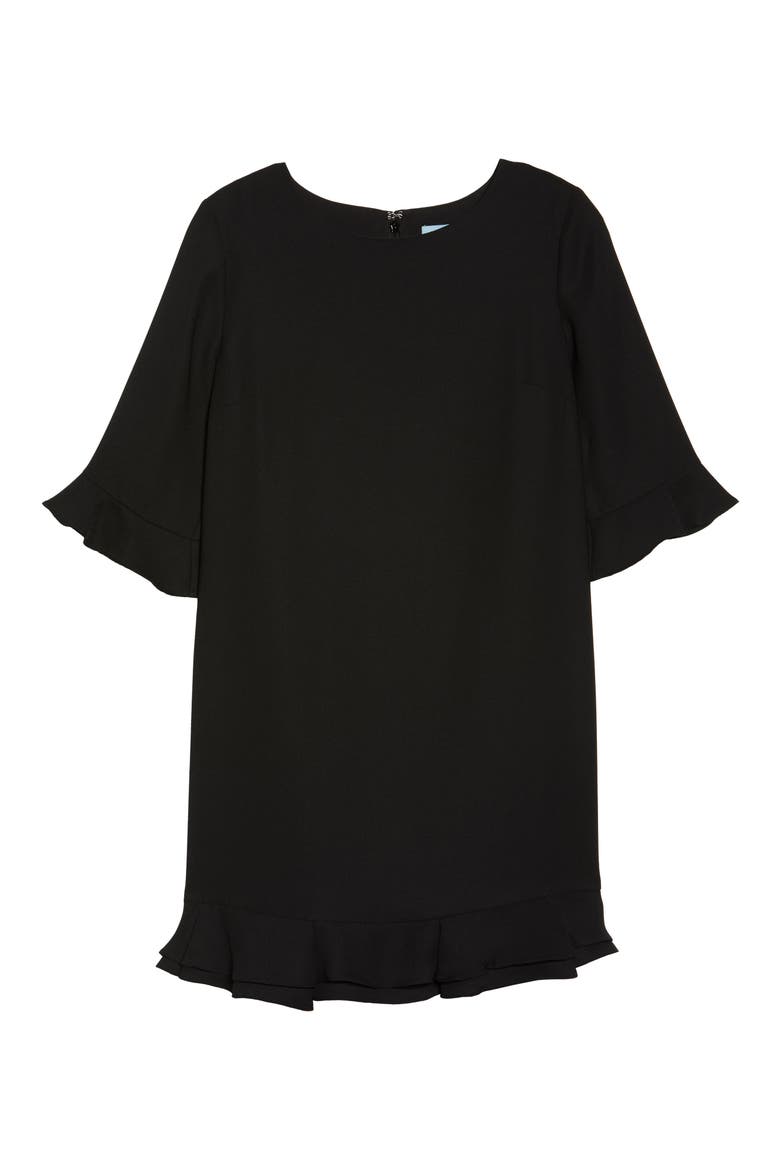 Kate Ruffle Hem A-Line Crepe Dress, Alternate, color, BLACK