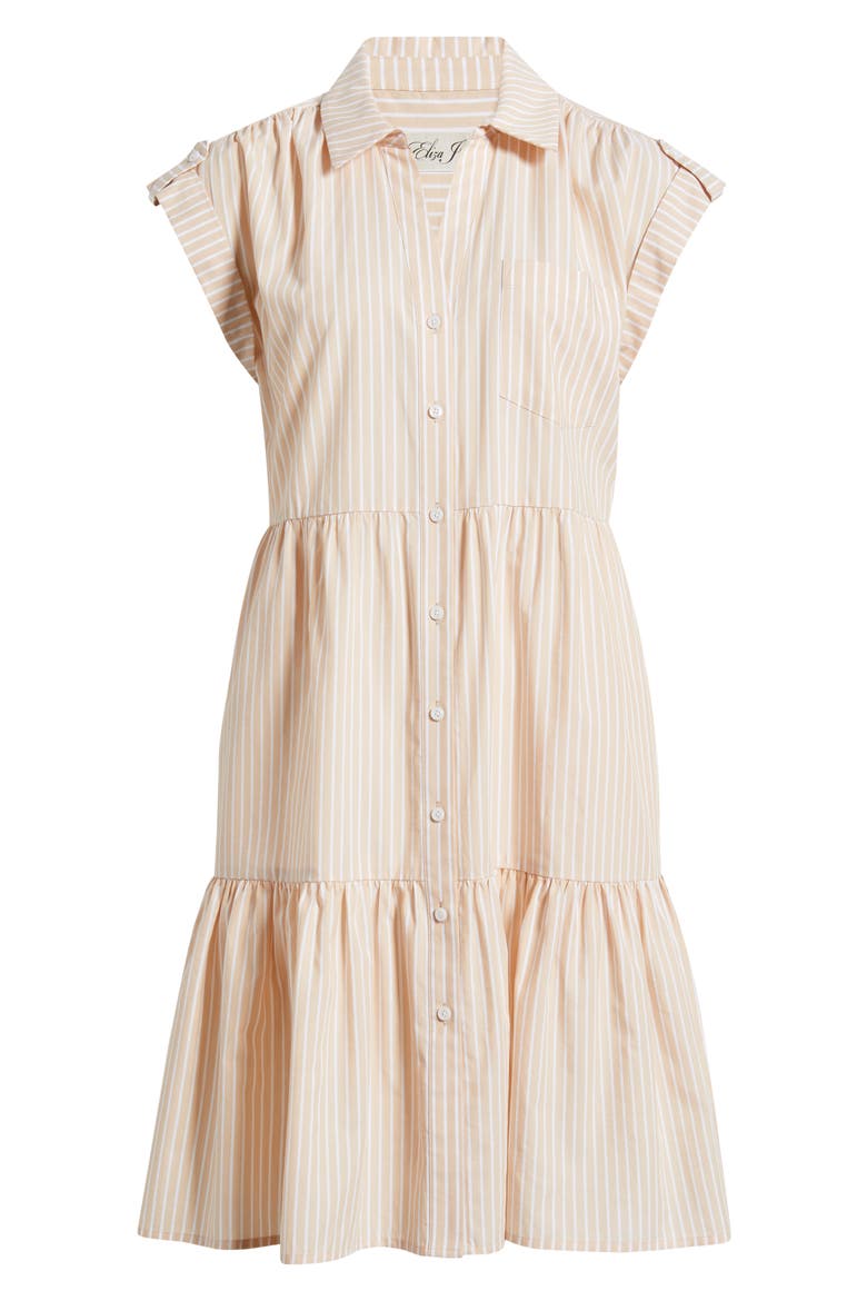 Folded Cap Sleeve Tiered Shirtdress, Alternate, color, NATURAL