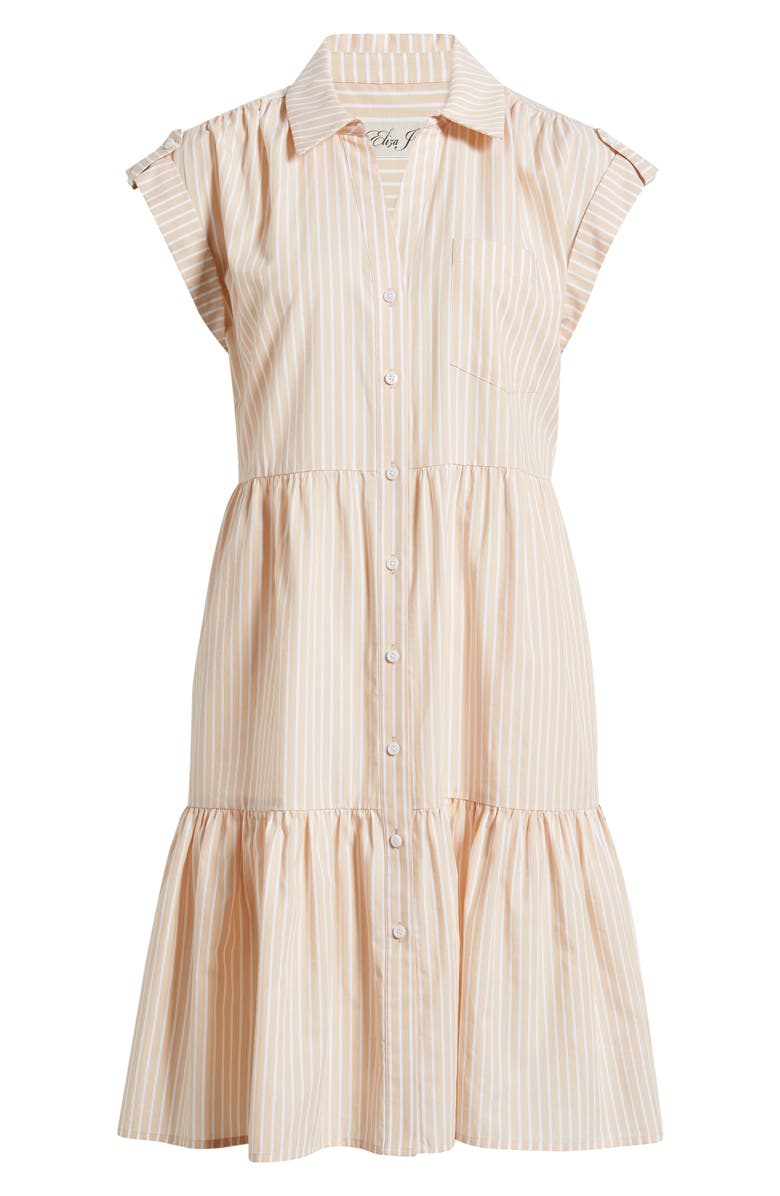 Eliza J Folded Cap Sleeve Tiered Shirtdress, Alternate, color, Natural