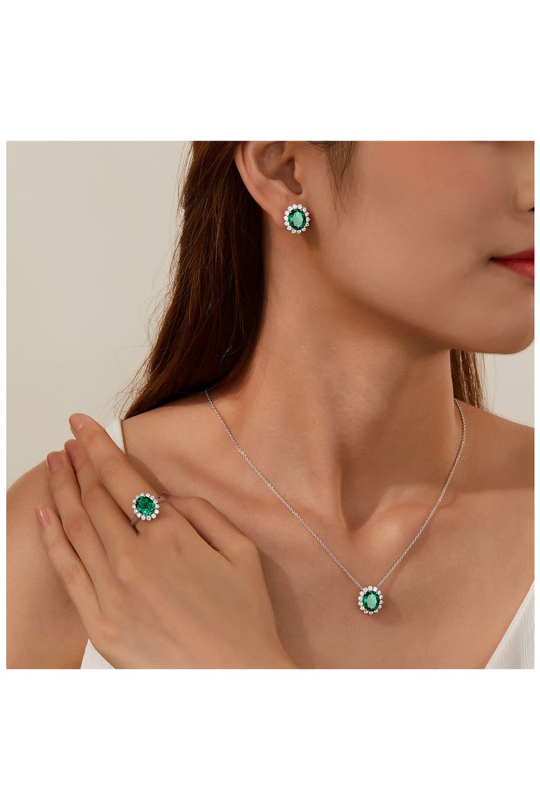 Simulated Diamond Halo Pendant Necklace, Alternate, color, GREEN