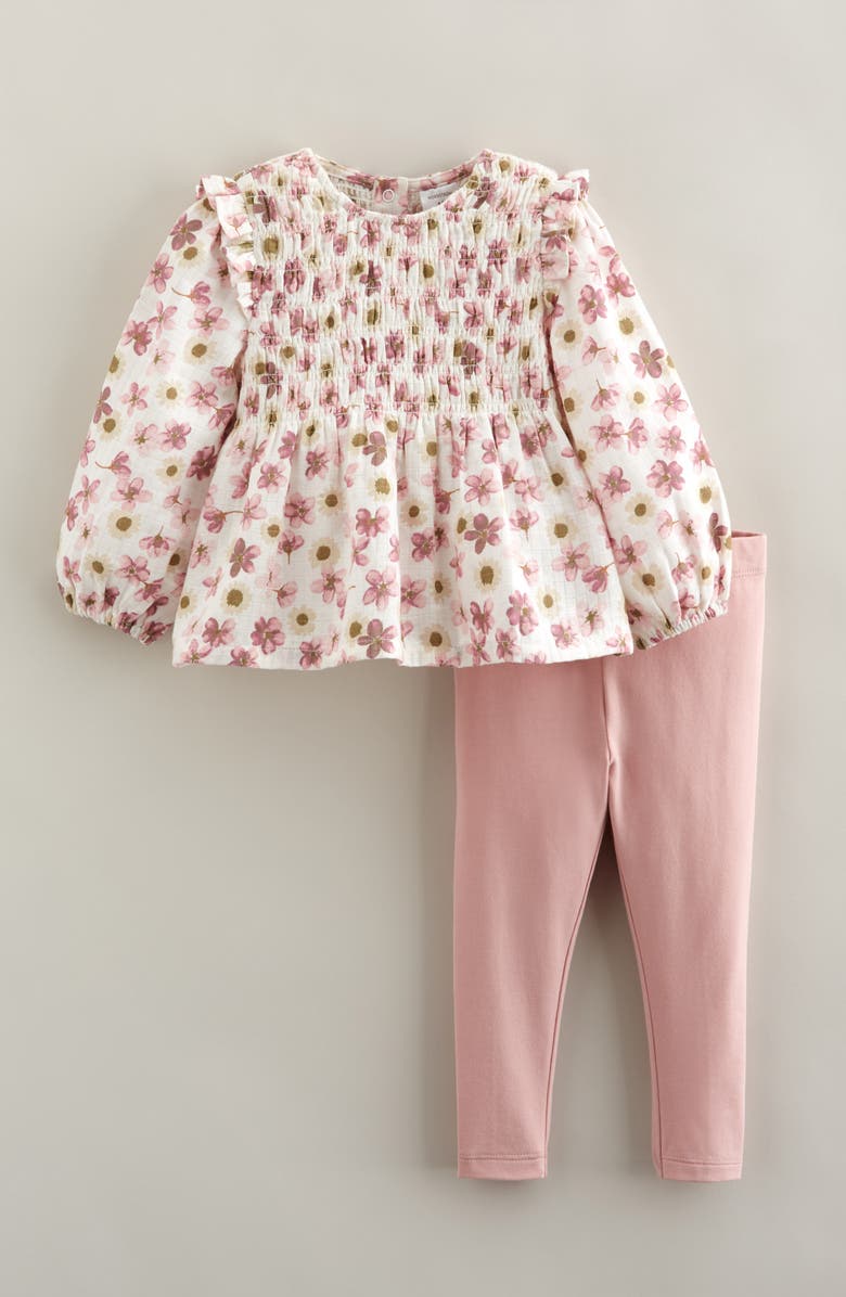 Nordstrom Smocked Long Sleeve Top & Leggings Set, Main, color, Pink- Ivory Presses Flower