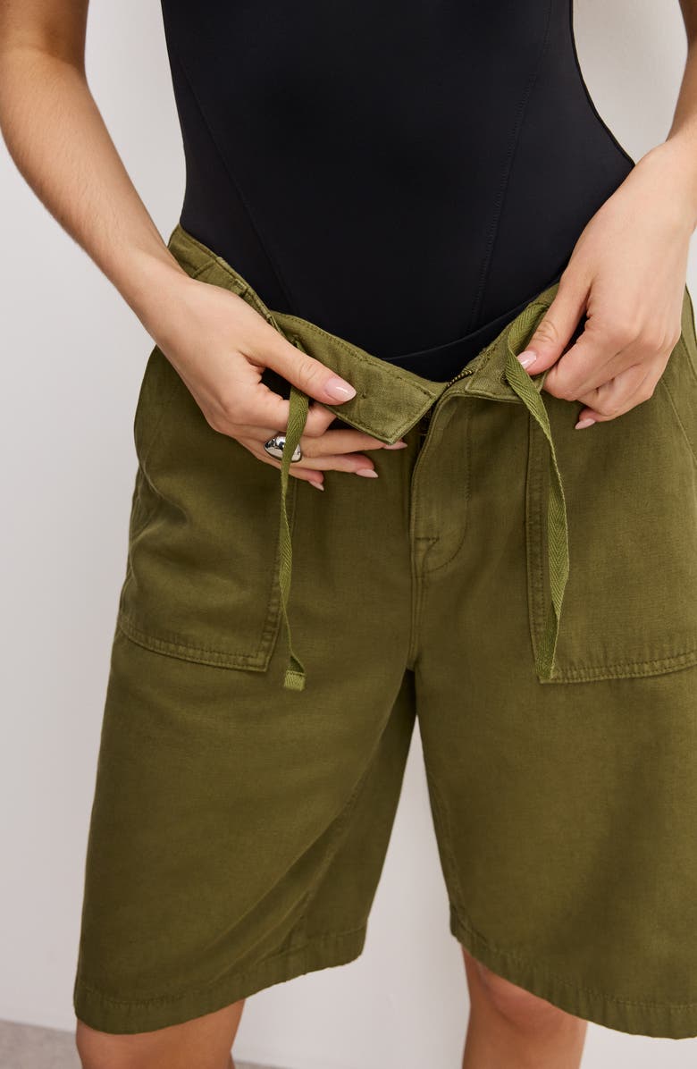 Good American Lite Cotton Blend Bermuda Shorts, Alternate, color, Martini Olive002