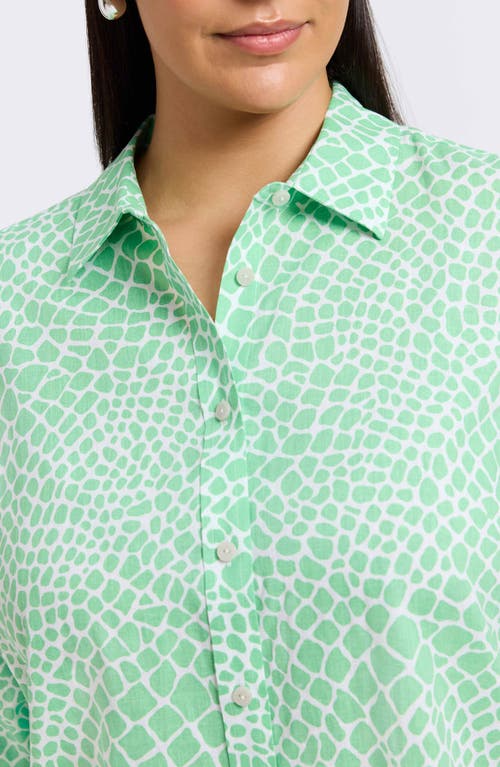 FOXCROFT FOXCROFT MEGHAN GIRAFFE PRINT LINEN BLEND BUTTON-UP SHIRT