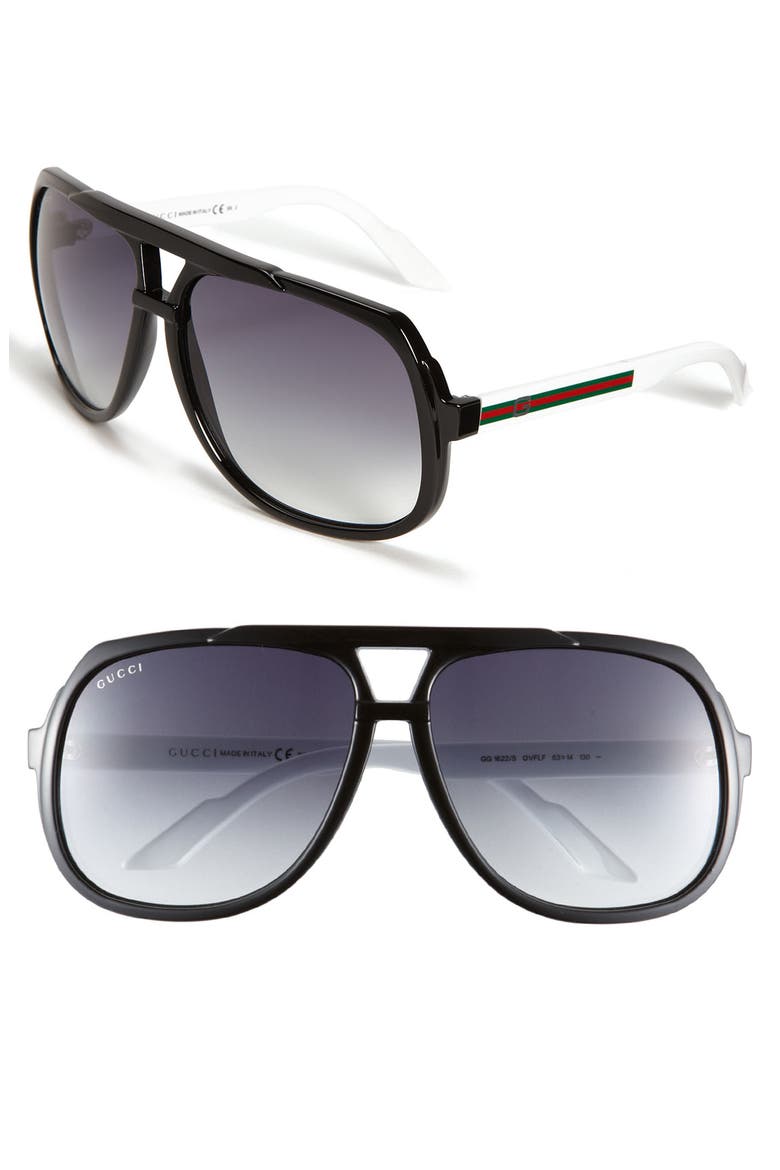 Logo Temple 63mm Aviator Sunglasses, Main, color, BLACK WHITE