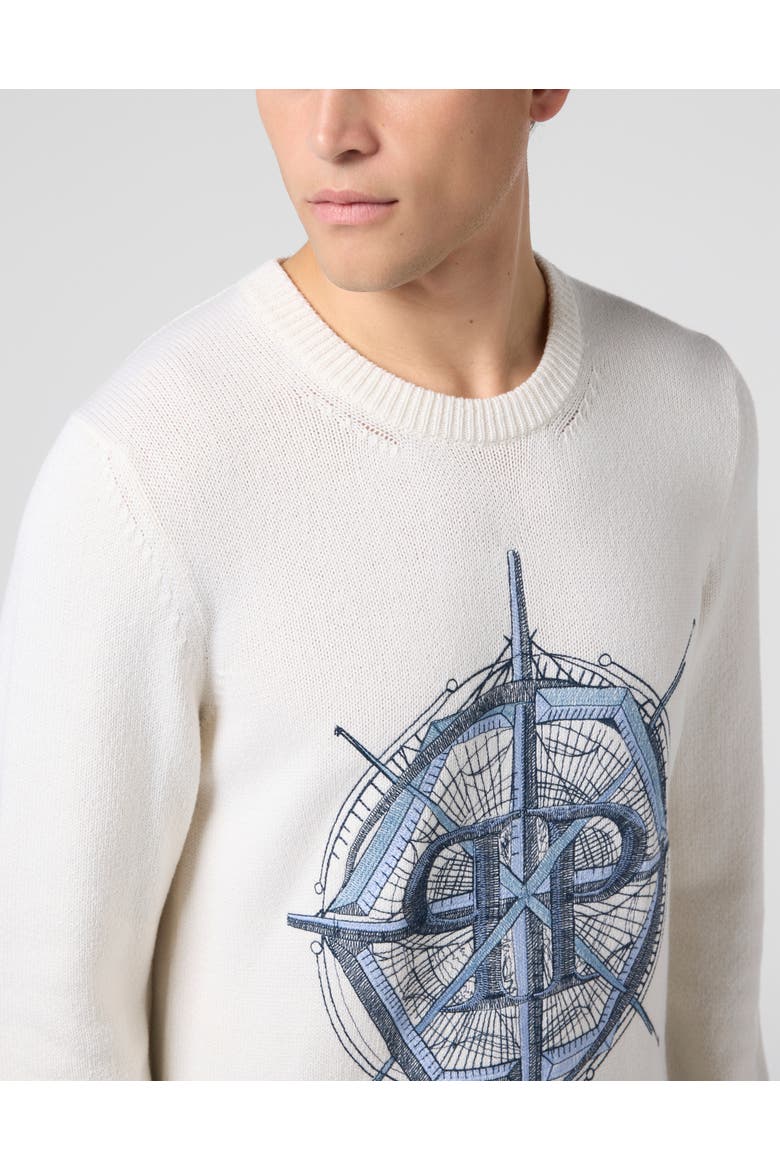 Round Neck Pullover Wind Rose Men, Alternate, color, OffWhite