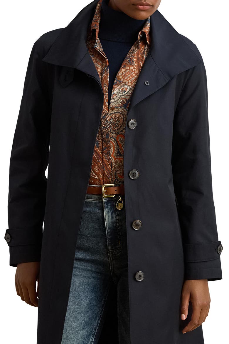 Stand Collar Trench Coat, Alternate, color, DARK NAVY