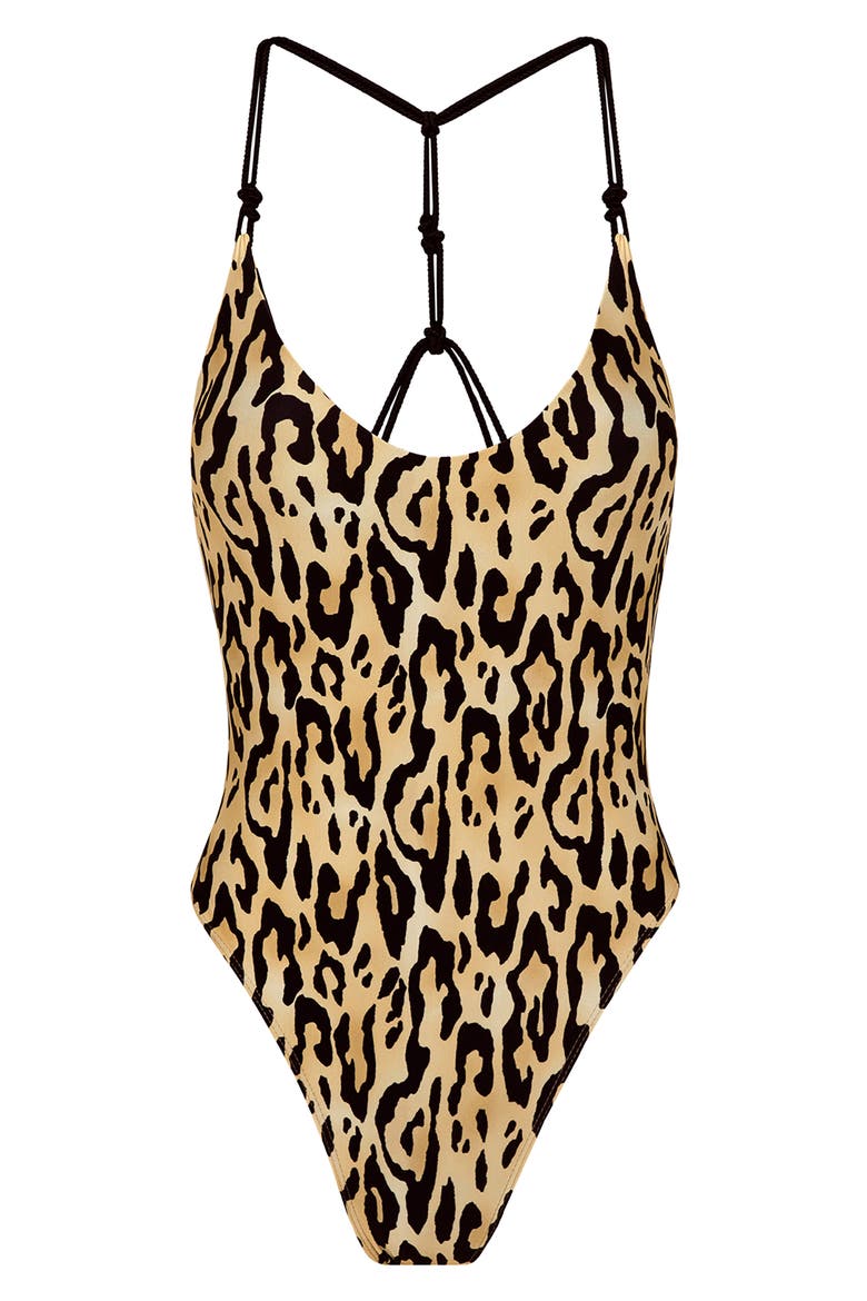 Tyla T-Back One-Piece Swimsuit, Alternate, color, LEOPARD MULTI