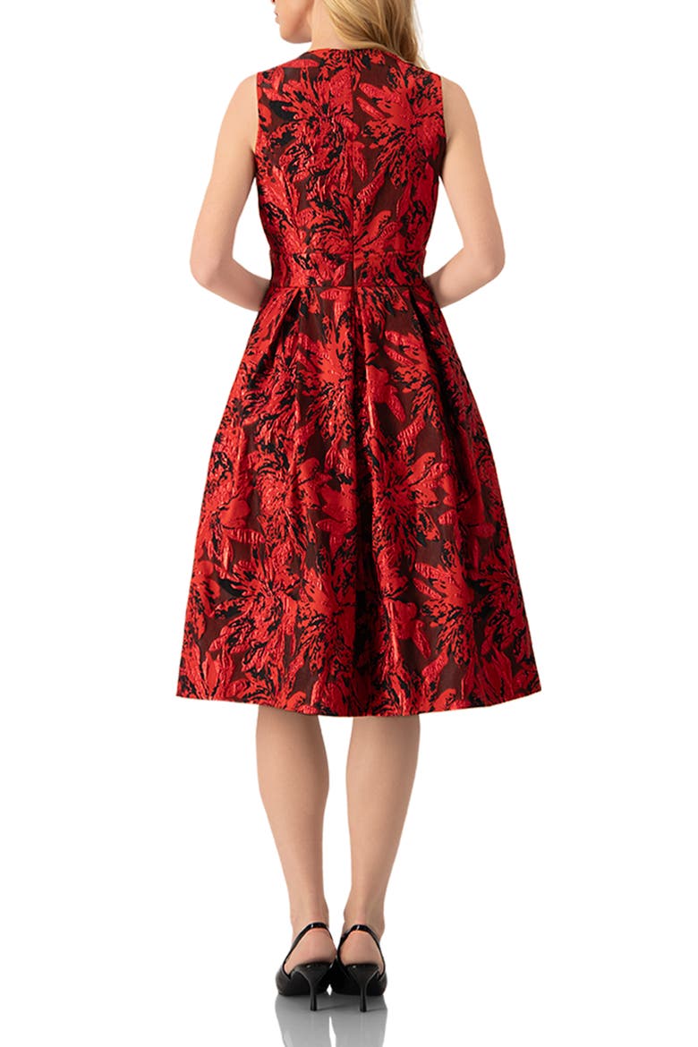Sleeveless Red and Black Jacquard Midi Dress, Alternate, color, Red