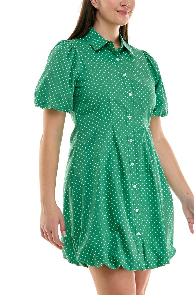 Short Sleeve Bubble Hem Cotton Poplin Shirtdress, Alternate, color, KELLY GREEN/WHITE