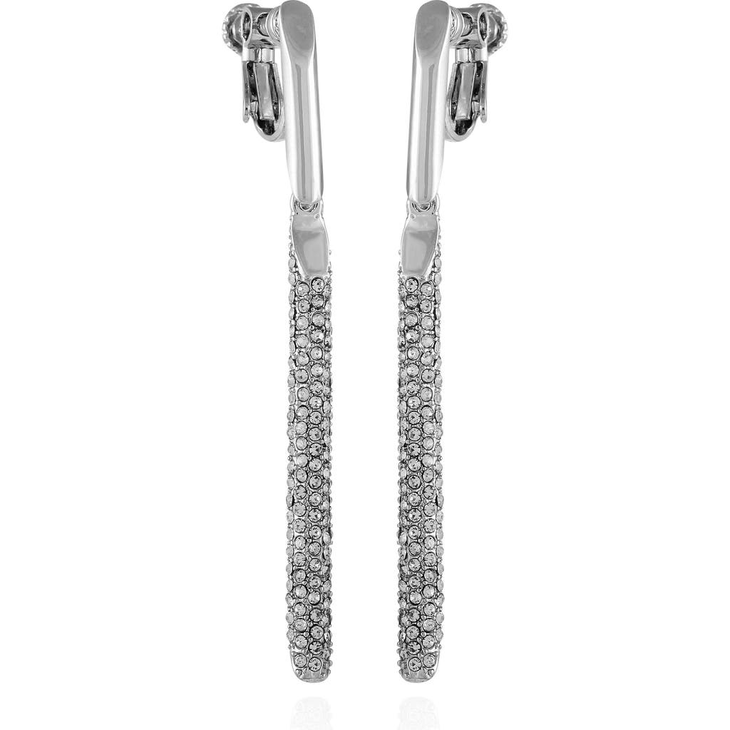 Vince Camuto Silver-tone Glass Stone Linear Drop Clip-on Earrings In Metallic