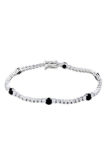 Suzy Levian Sterling Silver Red And White Cubic Zirconia Tennis Bracelet In Metallic