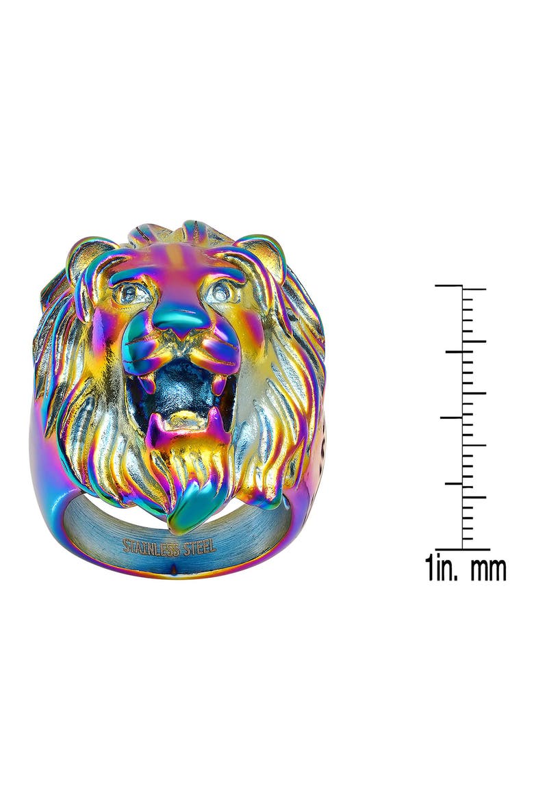 Men's Lion Head Multicolored Ion-Plated Stainless Steel Ring, Alternate, color, MULTI