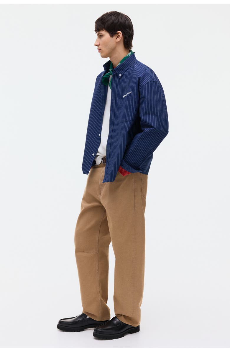 H&M Loose-fit oxford shirt, Alternate, color, Navy Blue/Striped