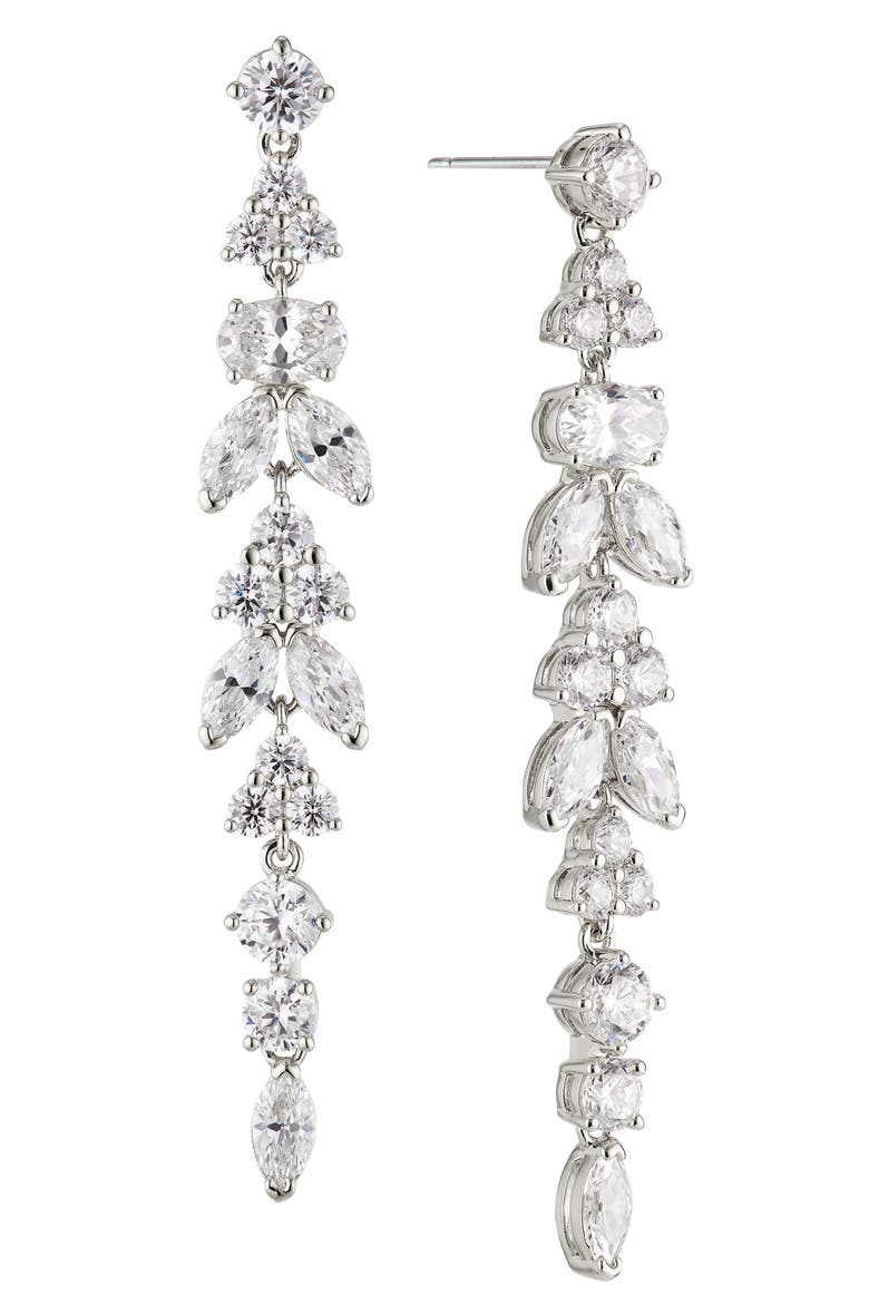 Prima Linear Drop Earrings, Main, color, RHODIUM