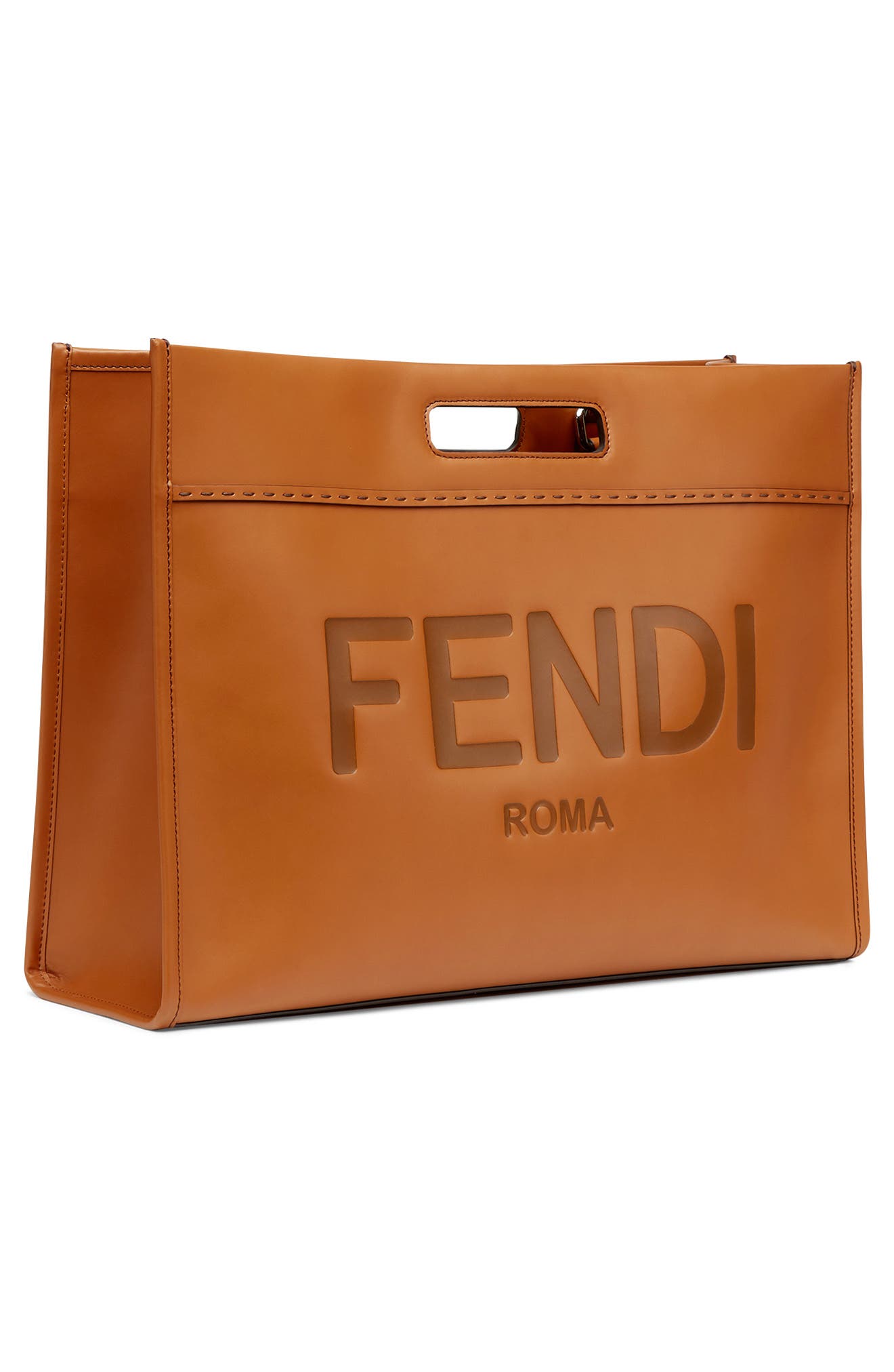 Fendi Logo Debossed Leather Tote, Alternate, color, 