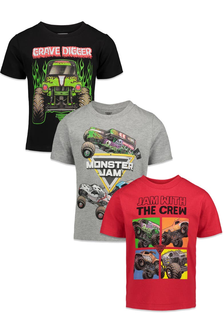 3-Pack Short Sleeve T-Shirts, Main, color, Red Black Heather Grey
