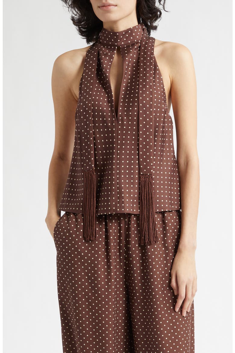 Phoebe Polka Dot Keyhole Halter Neck Top, Main, color, CHOC VANILLA