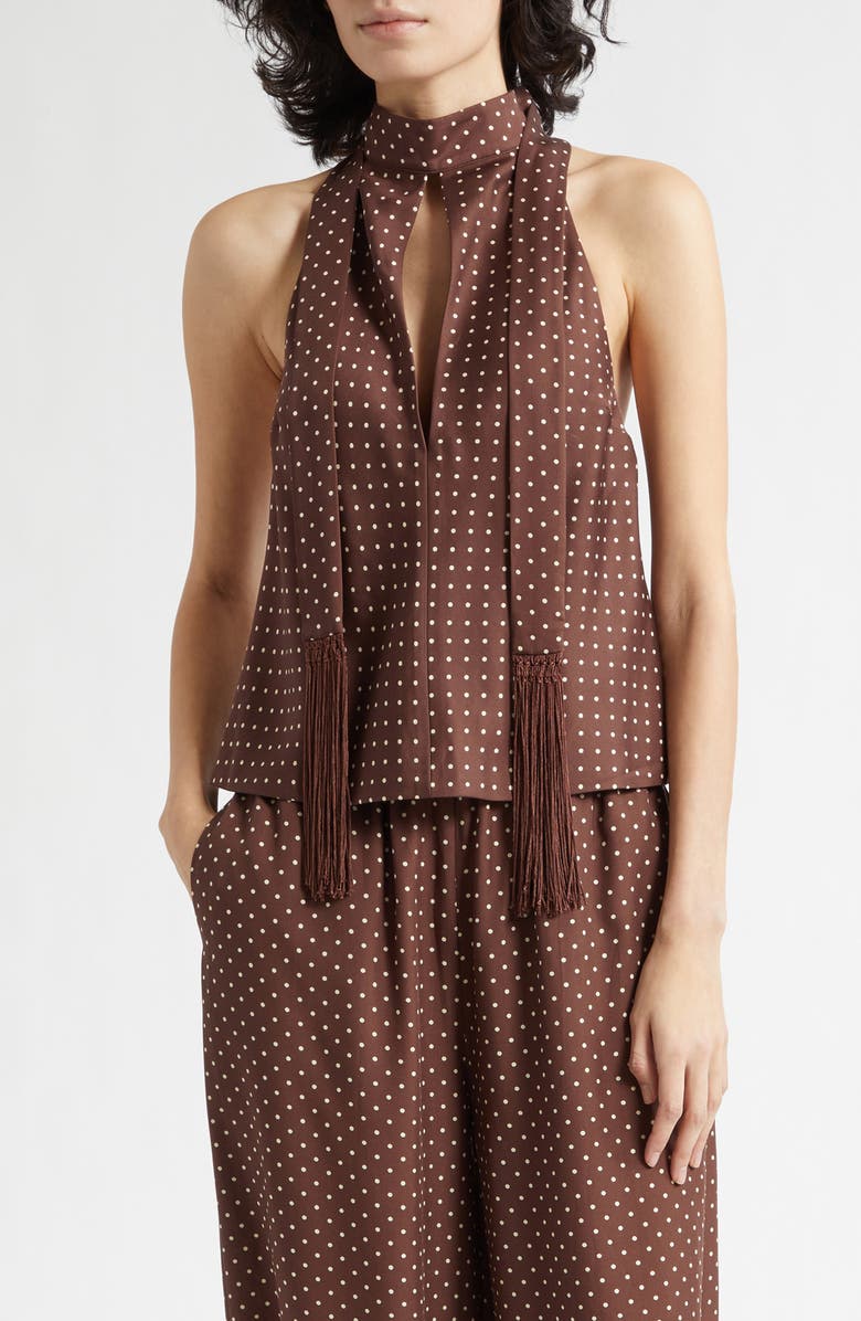 POSSE Phoebe Polka Dot Keyhole Halter Neck Top, Main, color, Choc Vanilla
