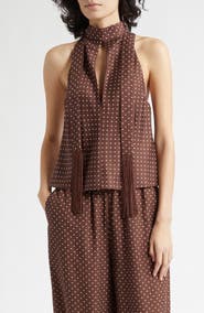 POSSE Phoebe Polka Dot Keyhole Halter Neck Top