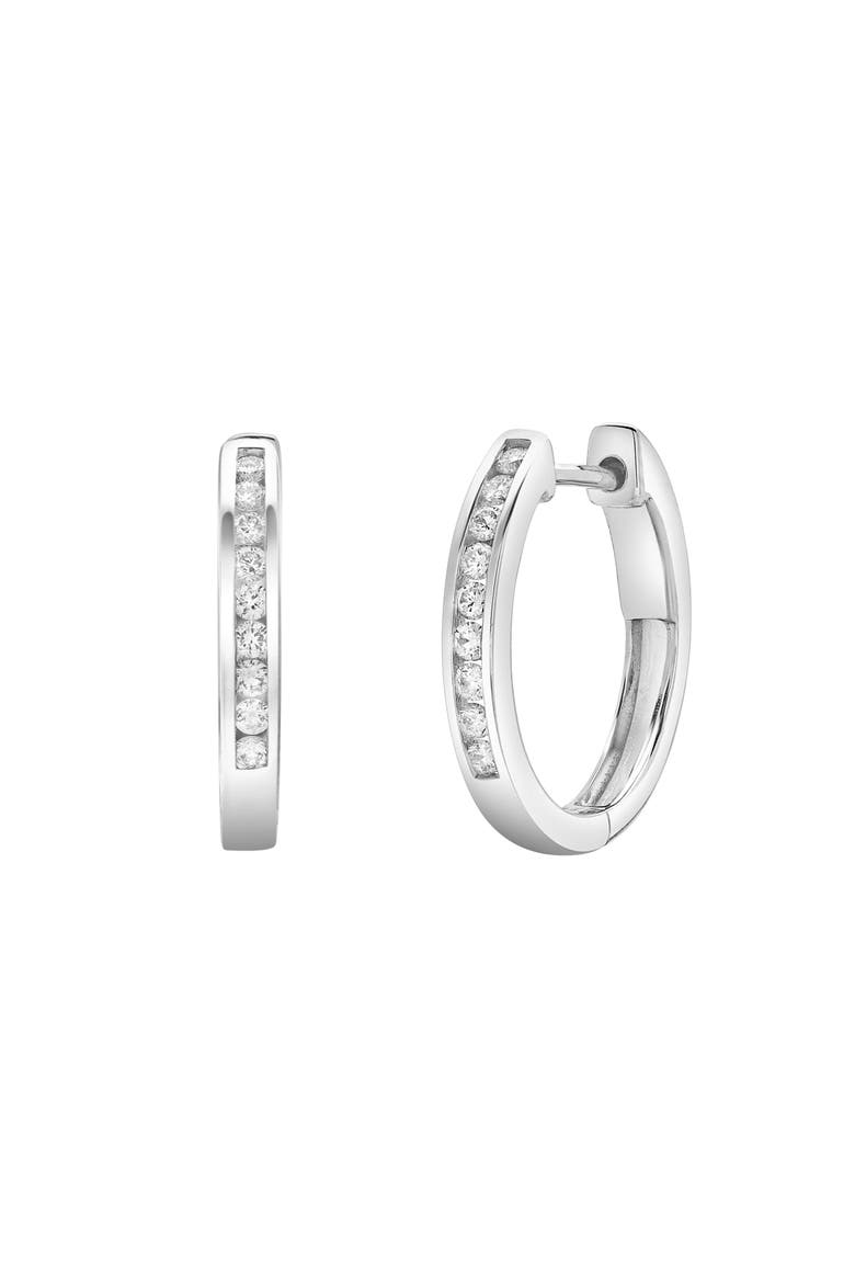 Magnolia Channel-Set Diamond Huggie Hoop Earrings in 14K Gold, Alternate, color, 14K White Gold
