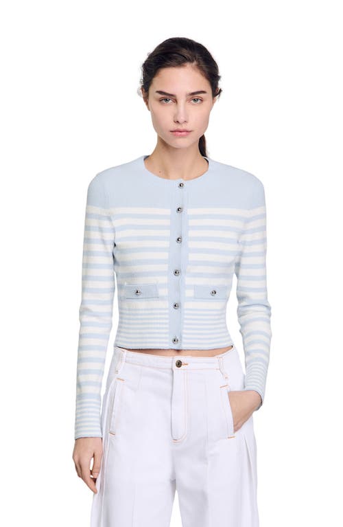 Sandro Terry-knit Striped Cardigan In Sky Blue