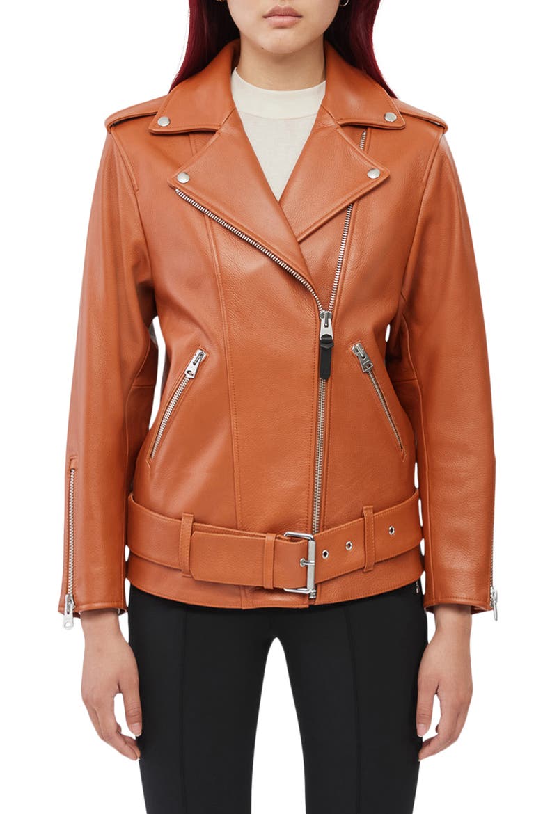 Jayda Leather Moto Jacket, Main, color, COGNAC