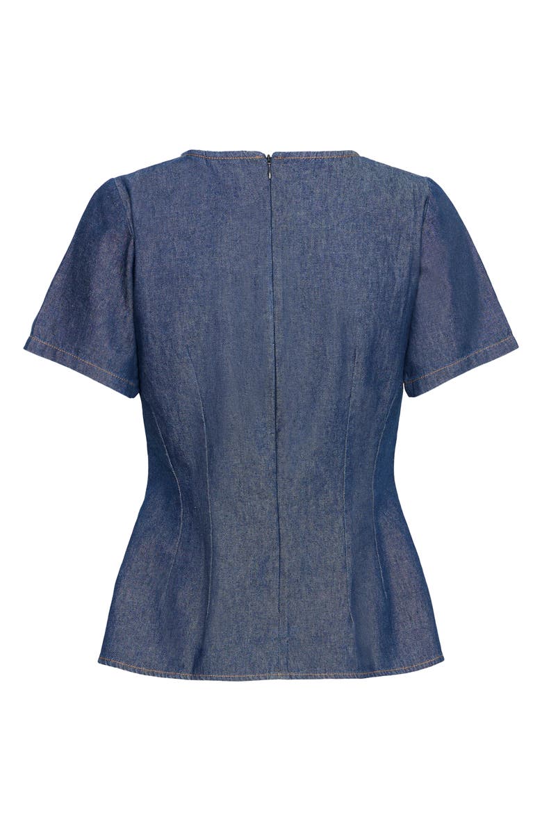 ICHI Ihtulle Denim Peplum Top, Alternate, color, Denim Authentic Blue