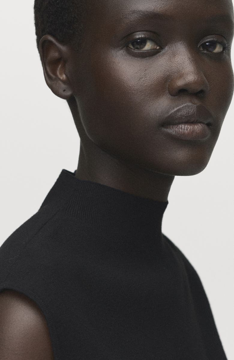 MANGO Perkins Knit Sleeveless Top, Alternate, color, Black