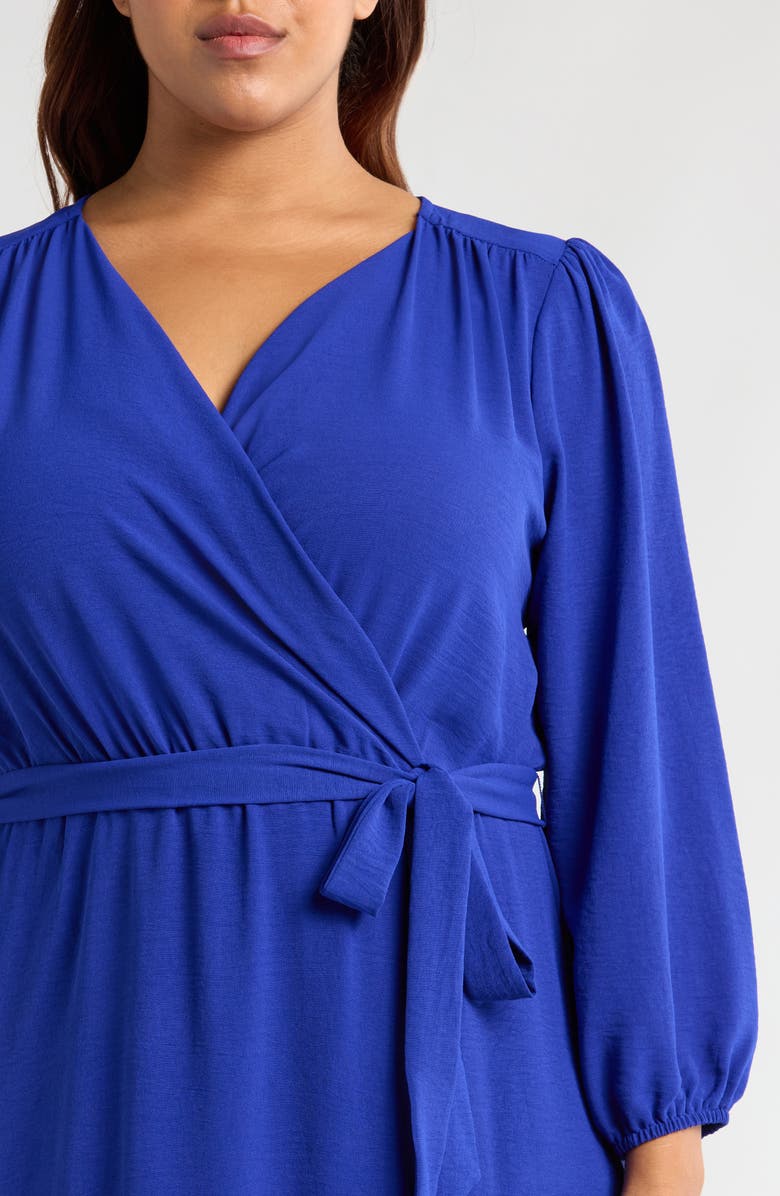 Connected Apparel Tie Waist Long Sleeve Wrap Dress, Alternate, color, Saphire