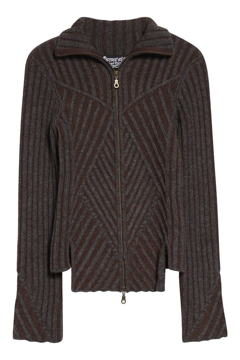 Warrior Rib Merino Wool Blend Cardigan, Alternate, color, GREY/ BROWN