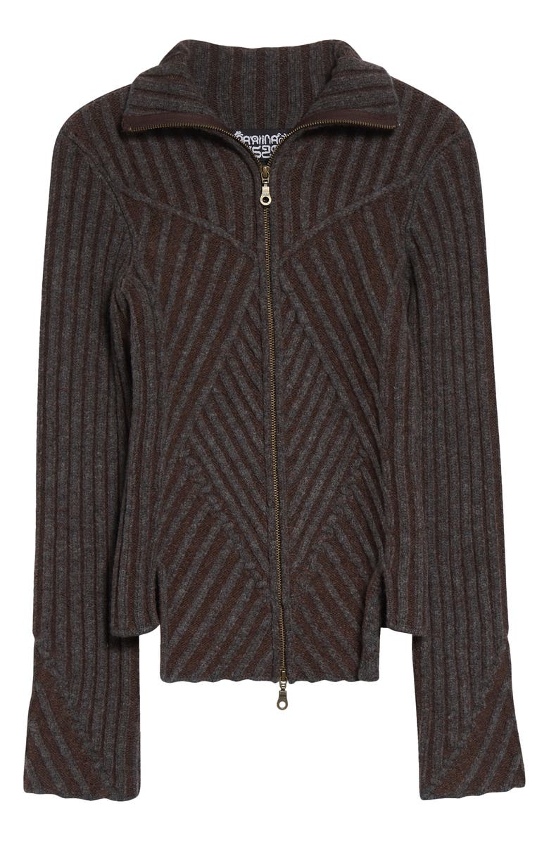Paolina Russo Warrior Rib Merino Wool Blend Cardigan, Alternate, color, Grey/ Brown