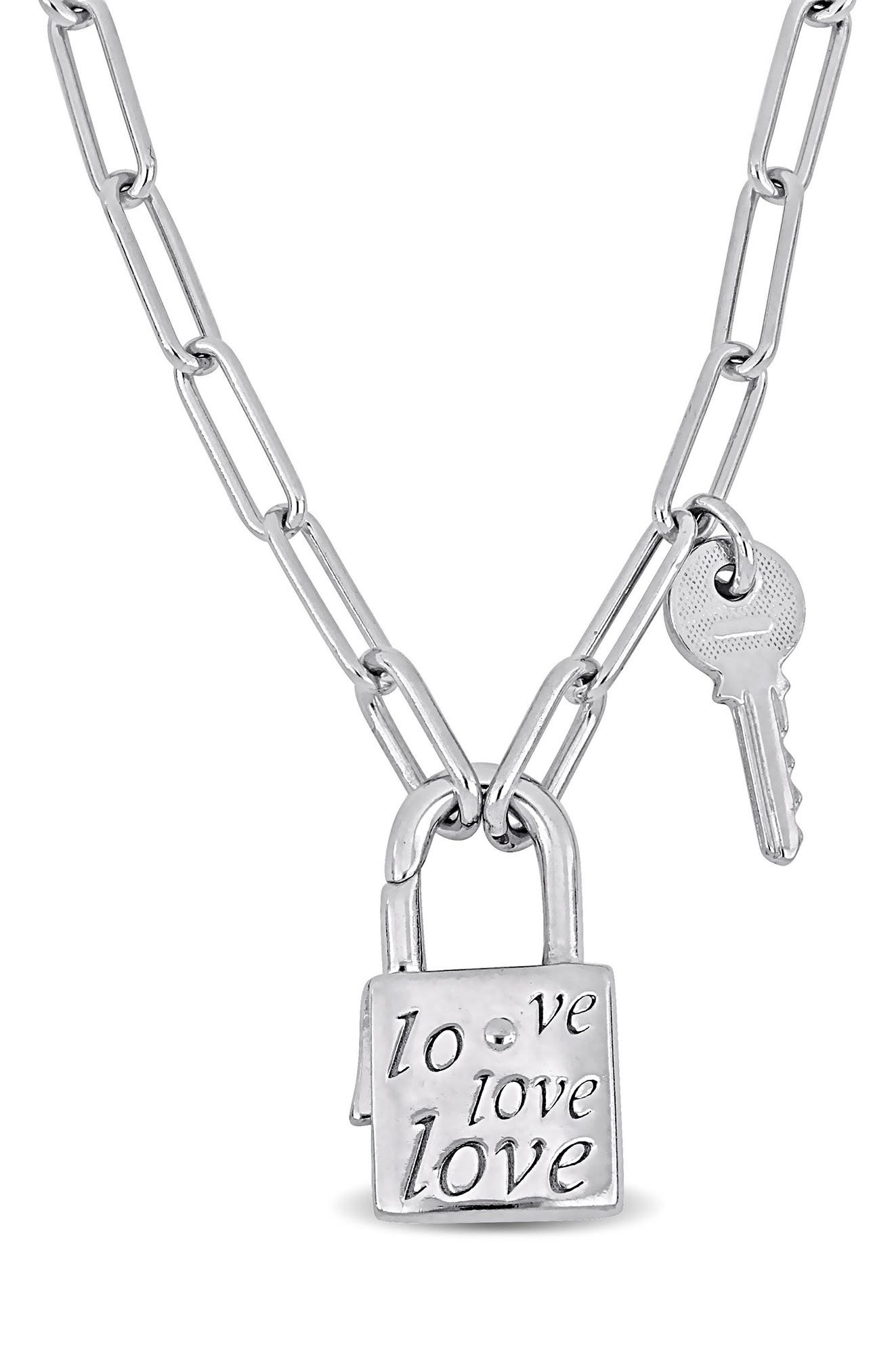 DELMAR Lock & Key Paperclip Link Necklace