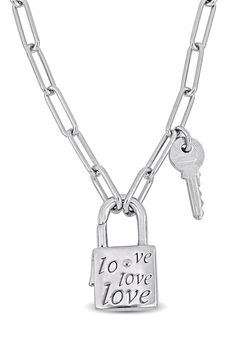 DELMAR Lock & Key Paperclip Link Necklace, Main, color, Silver