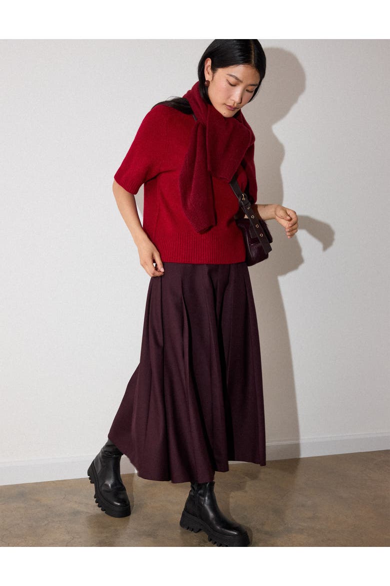 Wool Short Sleeve Knitted Sweater, Alternate, color, Dark Red