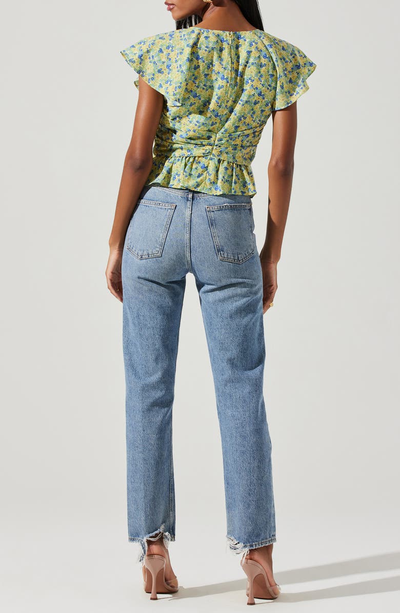 ASTR the Label Floral Print Flutter Sleeve Peplum Top, Alternate, color, 