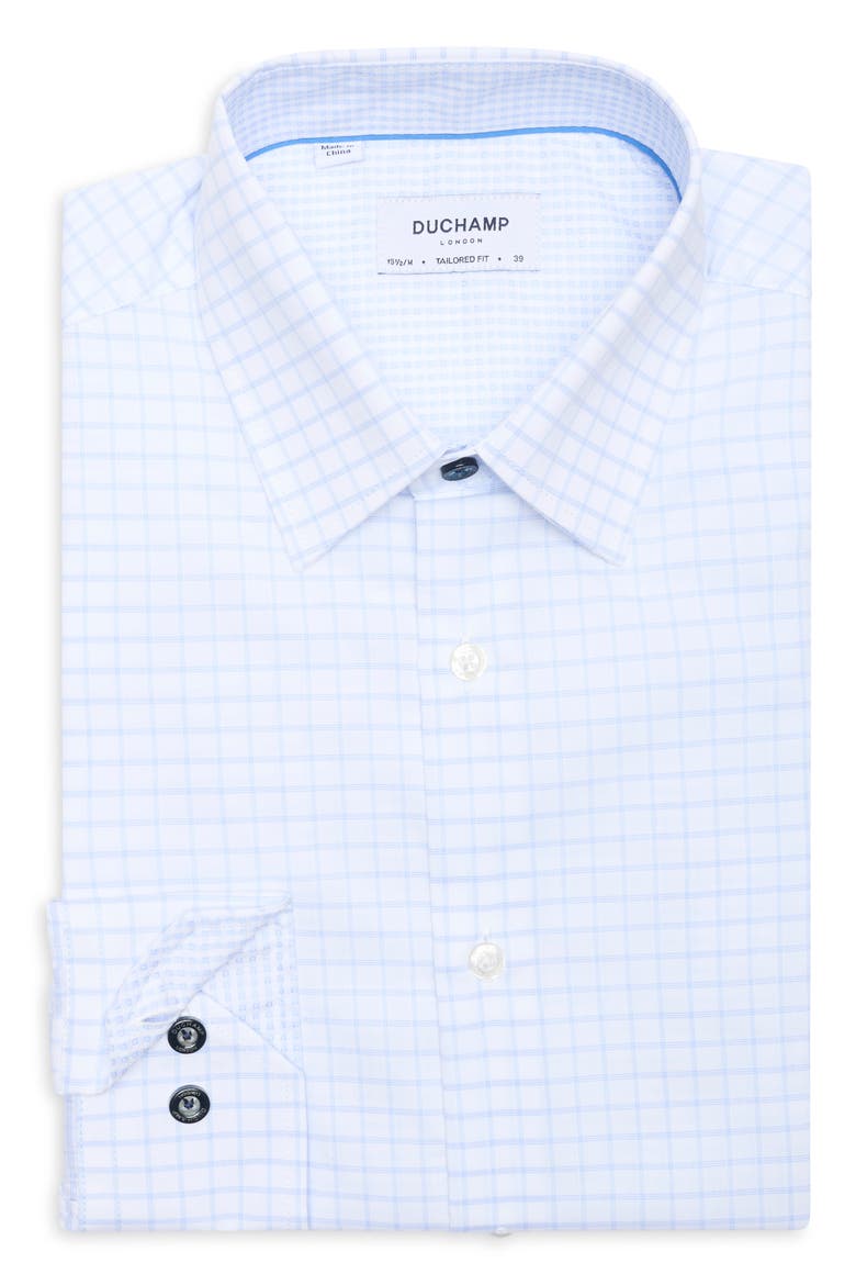 Tailored Fit Check Stretch Cotton Dress Shirt, Alternate, color, BLUE