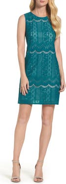 Adrianna Papell STRIPED LACE SHIFT DRESS